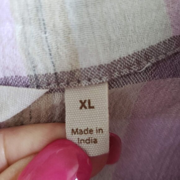 Soft Surroundings Woman Size XL Shirt Gauzy 100% Cotton  Pink Plaid Button Up - Picture 7 of 9